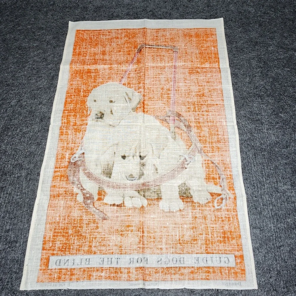 Dunmoy Vintage Pure Irish Linen Tea Towel Wall Art Puppies in Harness Guide Dog